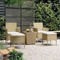 5-delige Bistroset poly rattan en gehard glas beige - thumbnail
