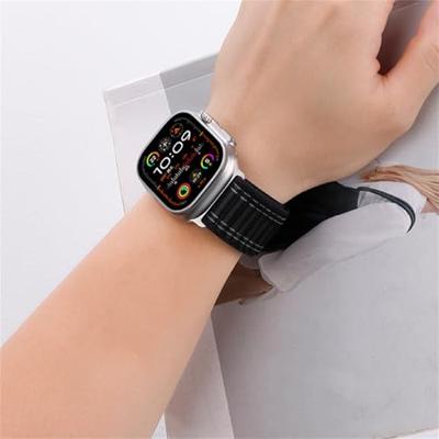 By Qubix - Nylon Wave band - Donkerblauw - Compatible met Apple Watch 38mm / 40mm / 41mm / 42mm - Compatible Apple watch bandjes