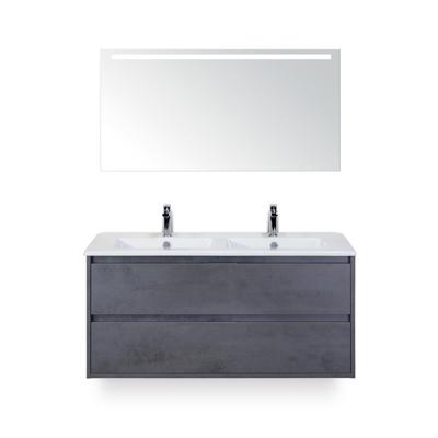 Porto Badmeubelset 120 cm - 2 laden Beton Antrac - Keramische Wastafel Wit Slim - met Sence Spiegel