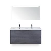 Porto Badmeubelset 120 cm - 2 laden Beton Antrac - Keramische Wastafel Wit Slim - met Sence Spiegel - thumbnail