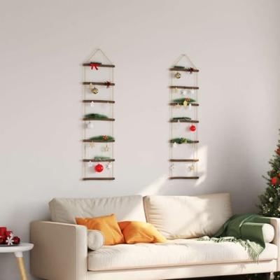VidaXL Wanddecoraties laddervormig 2 st 30x100 cm naturel tak