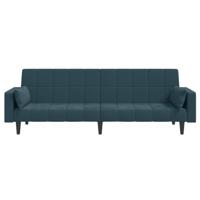 Slaapbank 2-zits met 2 kussens fluweel blauw - thumbnail