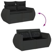 7-delige Loungeset met kussens poly rattan zwart - thumbnail