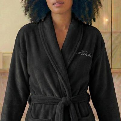 Dames badjas borduren - Zwart - S/M