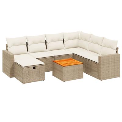 8-delige Loungeset met kussens poly rattan beige