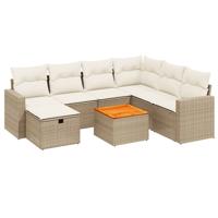 8-delige Loungeset met kussens poly rattan beige - thumbnail