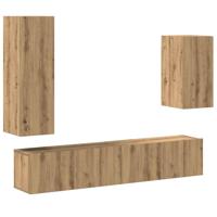 4-delig Tv-meubelset wandmontage bewerkt hout artisanaal eiken - thumbnail