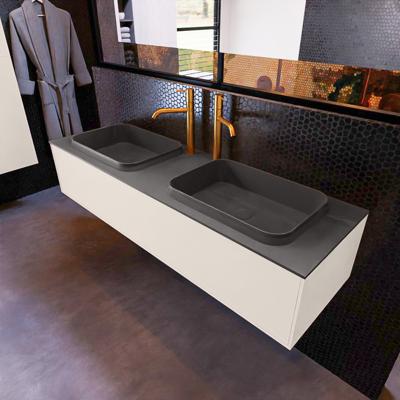 Badkamermeubelset Mondiaz Erin 150 cm met 1 Lade met RIDGE Wastafel Dubbel Dark grey met 2 kraangaten Greeploos Mat Linen