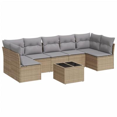 7-delige Loungeset met kussens poly rattan beige - thumbnail