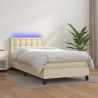 Boxspring met matras en LED kunstleer crèmekleurig 100x200 cm - thumbnail