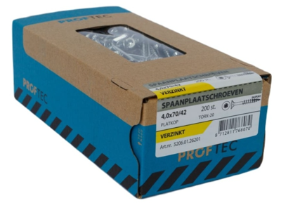 Proftec Spaanplaatschroef Vz Pk +Snijpunt Torx TX20 (+Bit) 4.0X70/42 | 200 stuks - 5206.01.26201