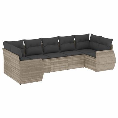 7-delige Loungeset met kussens poly rattan lichtgrijs