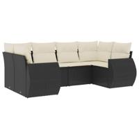 6-delige Loungeset met kussens poly rattan zwart - thumbnail