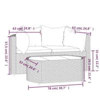3-delige Loungeset met kussens poly rattan bruin - thumbnail
