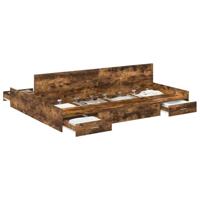 Opbergbedframe met lade Gerookt eiken 140 x 190 cm Bewerkt hout - thumbnail