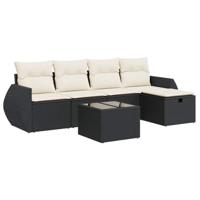 6-delige Loungeset met kussens poly rattan zwart - thumbnail