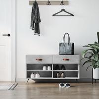 VidaXL Schoenenbank 102x35x55 cm bewerkt hout betongrijs - thumbnail