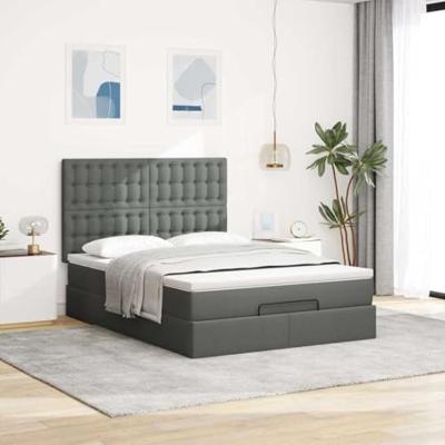 Ottoman bed met matras en LED's 140x200cm stof donkergrijs