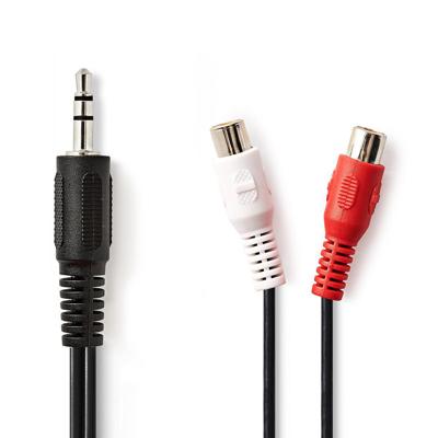 Stereo-Audiokabel | 3,5 mm Male | 2x RCA Female | Vernikkeld | 0.20 m | Rond | Zwart