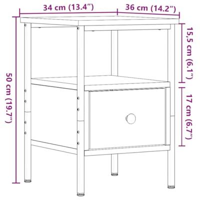 Nachtkastje 34x36x50 cm bewerkt hout oud houtkleurig