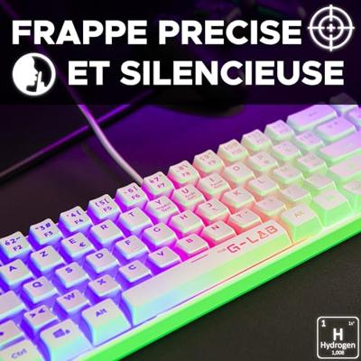 The G-Lab Keyz Hydrogen, 60% gamingtoetsenbord, bekabeld, Azerty, meerkleurige achtergrondverlichting, stil, compact formaat TKL - PC/PS5 (wit)