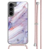 Samsung Galaxy S23 Plus hoesje met rosegoud koord - Marmer paars - thumbnail