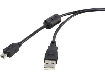 Renkforce USB 2.0 Aansluitkabel [1x USB-A 2.0 stekker - 1x Olympus] 1.50 m Zwart Met Ferrietkern, Vergulde steekcontacten