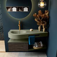 MONDIAZ RIVA 120cm badmeubel onderkast / planchet kleur Dark_Brown met 1 lade. Wastafel DULCET links 1 kraangat kleur Army. - thumbnail