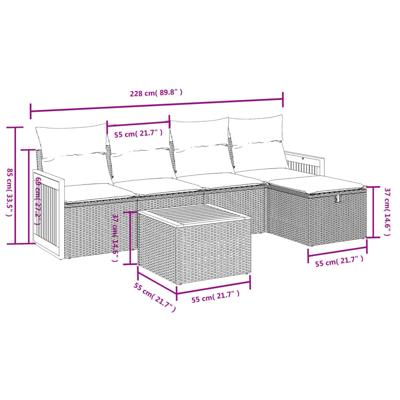 5-delige Loungeset met kussens poly rattan beige - thumbnail