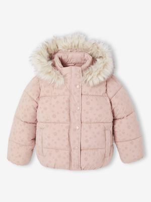 Donsjack met capuchon voor meisjes met fleece voering roze (poederkleur)