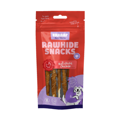 Braaaf Rawhide Roll Sticks Kip - 8 st.