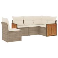 5-delige Loungeset met kussens poly rattan beige - thumbnail