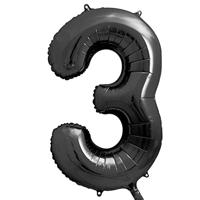 Folieballon Cijfer 3 Zwart (86cm) - thumbnail