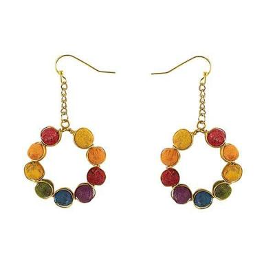 Meerkleurige Yokomeshi Oorbellen Hangers van Gerecyclede Sari-Stof