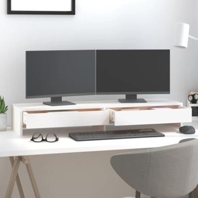 VidaXL Monitorstandaard 100x27x15 cm massief grenenhout wit VidaXL Monitorstandaard 100x27x15 cm massief grenenhout wit
