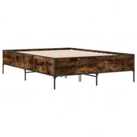 Bedframe bewerkt hout metaal gerookt eikenkleurig 135x190 cm - thumbnail