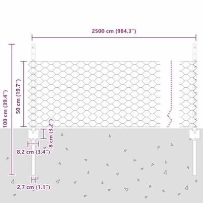 VidaXL Hek met paal zilver 0,5 x 25 m staal VidaXL Hek met paal zilver 0,5 x 25 m staal