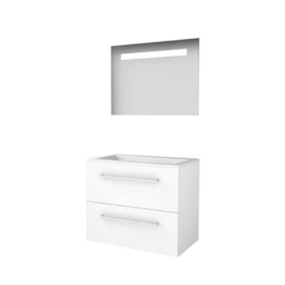 Basic-Line Economic 46 Badkamermeubelset - 80 x 46 cm - Met Grepen - 2 Lades - Acryl Wastafel - Zonder Kraangat - Spiegel met LED Verlichting - Ice White