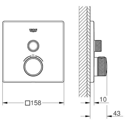 Opbouwdeel GROHE Grohtherm Smartcontrol Douche T, Vierkant Hard Graphite Geborsteld Opbouwdeel GROHE Grohtherm Smartcontrol Douche T, Vierkant Hard Graphite Geborsteld