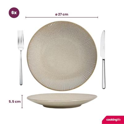 Cookinglife Dinerborden Coastal Lines Ocean Beige ø 27 cm - 6 Stuks