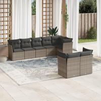 8-delige Loungeset met kussens poly rattan grijs - thumbnail