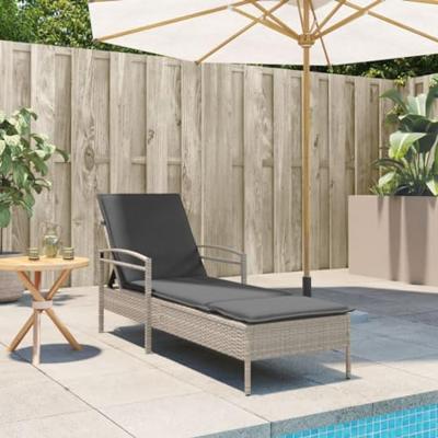 Ligbed met kussen 63x200x81 cm poly rattan lichtgrijs - thumbnail