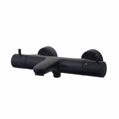 Badkraan Wiesbaden Caral | Opbouw | Thermostaatkraan | 2-weg | hoh 15 cm | 2-knops | Rond | Zwart mat