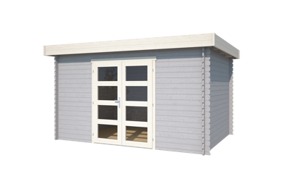 Outdoor Life Mikkel Blokhut 400x295 cm 28 mm vuren Platinum Grey-Wit gecoat- - - Outdoor Life