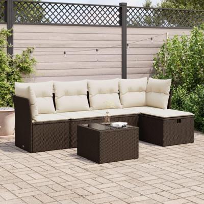 6-delige Loungeset met kussens poly rattan bruin