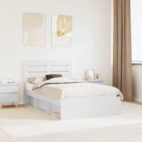 Bedframe met hoofdeinde Wit 135 x 190 cm Massief grenenhout - thumbnail