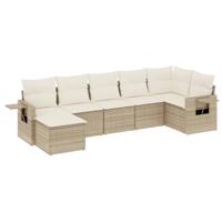 7-delige Loungeset met kussens poly rattan beige - thumbnail