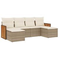 7-delige Loungeset met kussens poly rattan beige - thumbnail