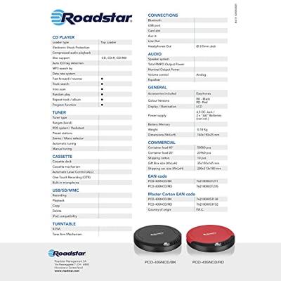 Roadstar PCD-435CD draagbare CD-speler incl. oortelefoon zwart