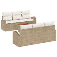 Tuinbankenset met opslag 7 pcs Beige en Crème poly rattan - thumbnail